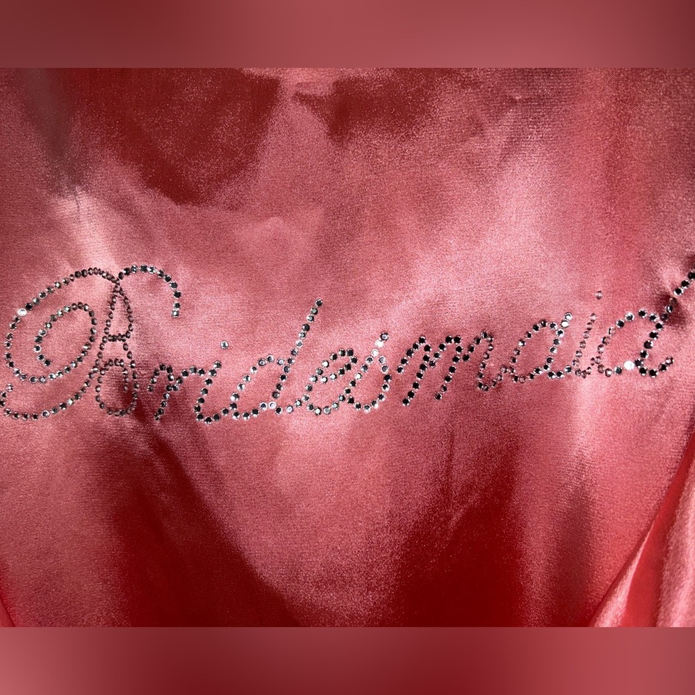 Bridesmaid Robe Pink Satin Rhinestone - Picture 3 of 5